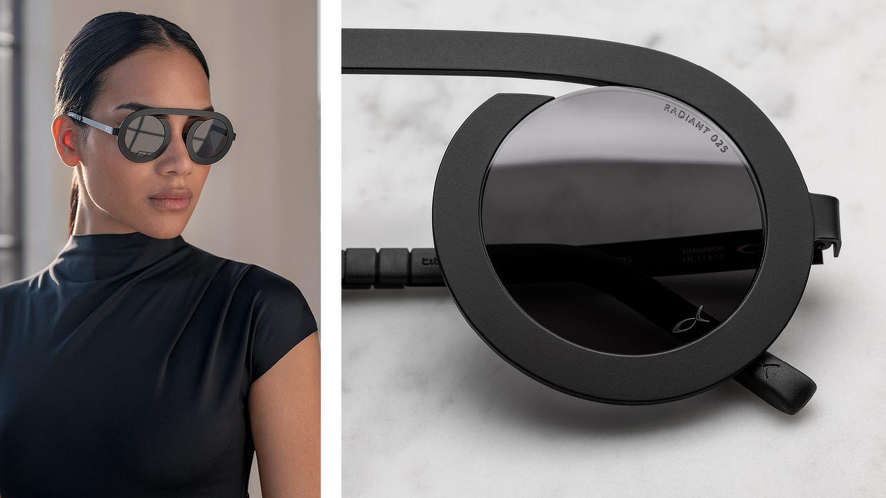 Dame trägt schwarze Blackfin Brille